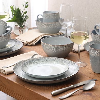 Gibson Elite Jasper 16 Piece Plates and Bowls Reactive Glaze Stoneware Ceramic Dinnerware Set