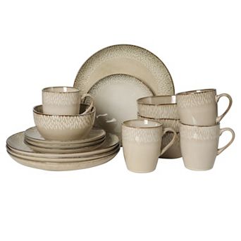 Gibson Elite Jasper 16 pc Plates and Bowls Reactive Glaze Stoneware Ceramic Dinnerware Set