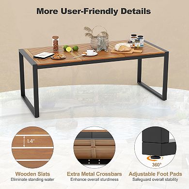 Acacia Wood Patio Dining Table With Umbrella Hole For 8