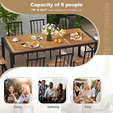 Acacia Wood Patio Dining Table With Umbrella Hole For 8