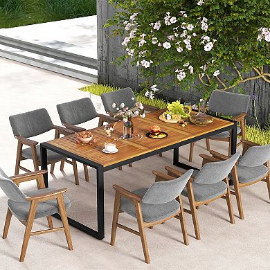 Acacia Wood Patio Dining Table With Umbrella Hole For 8