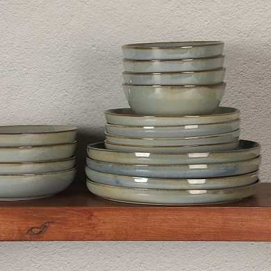 Gibson Elite Berea 16 Piece Plates and Bowls Reactive Glaze Round Dishes Stoneware Dinnerware Set