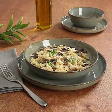 Gibson Elite Berea 16 Piece Plates and Bowls Reactive Glaze Round Dishes Stoneware Dinnerware Set