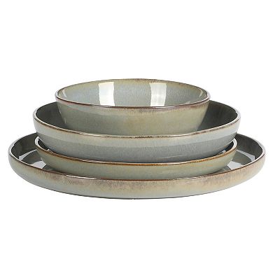 Gibson Elite Berea 16 Piece Plates and Bowls Reactive Glaze Round Dishes Stoneware Dinnerware Set