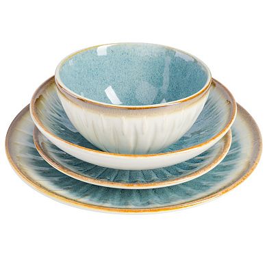 Gibson Elite Mayfair Bay 16pc Double Bowl Embossed Reactive Dinnerware Set