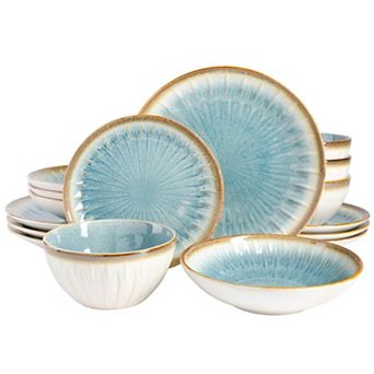 Gibson Elite Mayfair Bay 16 pc Double Bowl Embossed Reactive Dinnerware Set