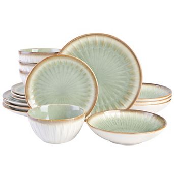 Gibson Elite Mayfair Bay 16 pc Double Bowl Embossed Reactive Dinnerware Set