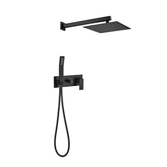 Wall-Mounted Shower System with Rain Head, Handheld Sprayer, and Valve