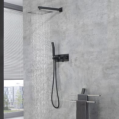 Wall-Mounted Shower System with Rain Head, Handheld Sprayer, and Valve