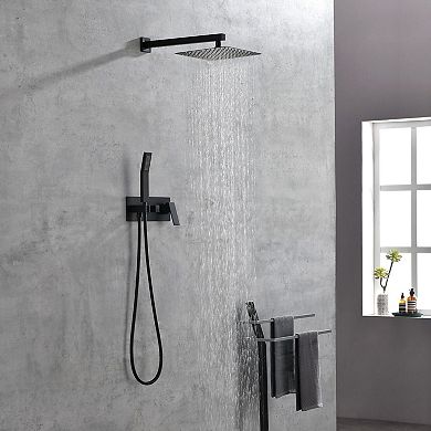 Wall-Mounted Shower System with Rain Head, Handheld Sprayer, and Valve