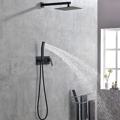 Wall-Mounted Shower System with Rain Head, Handheld Sprayer, and Valve