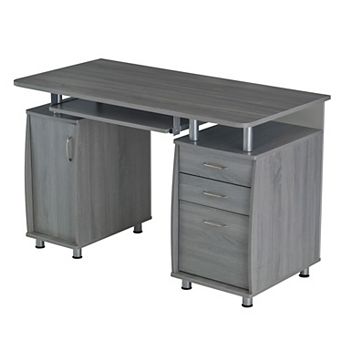 Workstation Desk with Slide-Out Keyboard, Storage Drawers, and CPU Cabinet - Grey