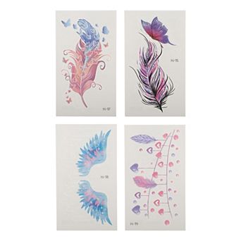 Luminous Wings Feathers Pattern Fake Tattoos Fluorescent Blue 4 pc