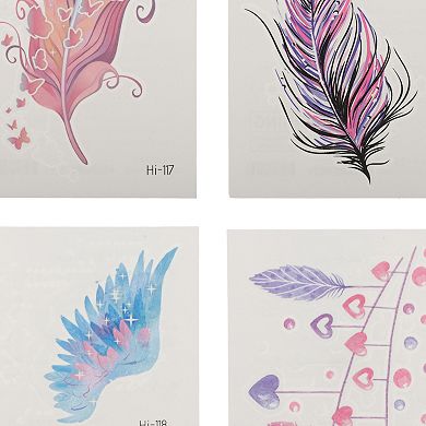 Luminous Wings Feathers Pattern Fake Tattoos Fluorescent Blue 4 Pcs
