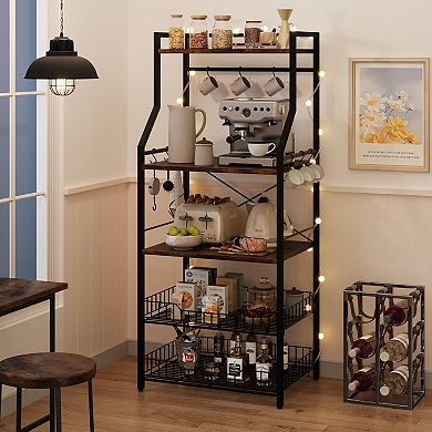 Kitchen Bakers Rack Microwave Oven Stand with 2 Large Wire Basket