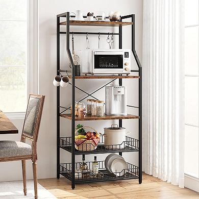 Kitchen Bakers Rack Microwave Oven Stand with 2 Large Wire Basket