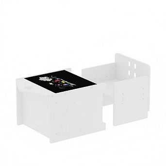 Kids Table and Chair Set with Blackboard & 3-Level Adjustable Step Stool, for Ages 13
