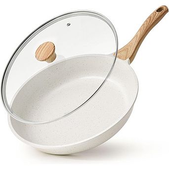 Zoulao 8" Nonstick Ceramic Frying Pan with Lid, Induction Compatible, Heat Resistant Handle.