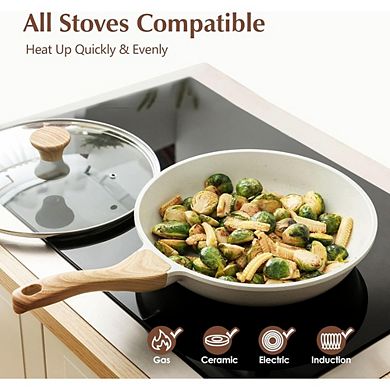Zoulao 8" Nonstick Ceramic Frying Pan with Lid, Induction Compatible, Heat Resistant Handle.