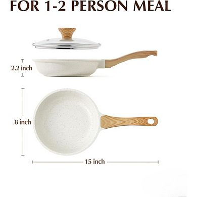 Zoulao 8" Nonstick Ceramic Frying Pan with Lid, Induction Compatible, Heat Resistant Handle.