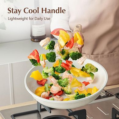 Zoulao 8" Nonstick Ceramic Frying Pan with Lid, Induction Compatible, Heat Resistant Handle.