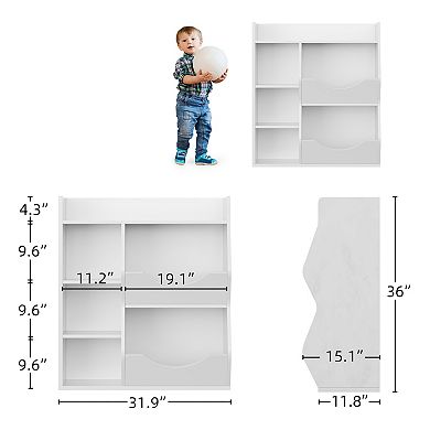 Storage Organizer, 5-Cubby Bookshelf , Wooden Storage Cabinet for School, Classroom, Playroom