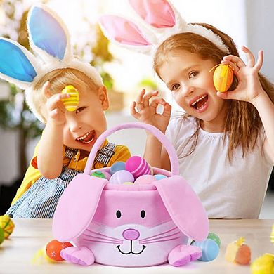 Easter Bunny Baskets for Kids Plush Rabbit Bucket for Egg Hunt & Gifts