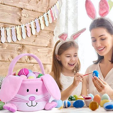 Easter Bunny Baskets for Kids Plush Rabbit Bucket for Egg Hunt & Gifts