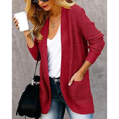 Women's Open Front Cardigan Long Sleeves Casual Sweaters with Pockets