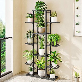 Grey 7 tier Indoor Plant Stand for Balcony, Living Room, Patio, & Garden-Holds 12 Potted Plants