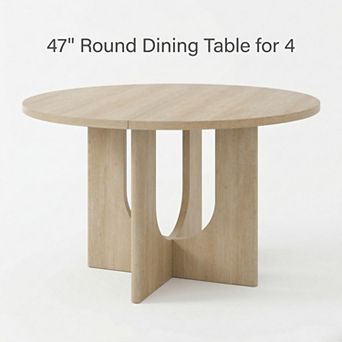 GOMYHOME 47" Round Dining Table for 4, MDF Wood Farmhouse Kitchen Table, Light Oak