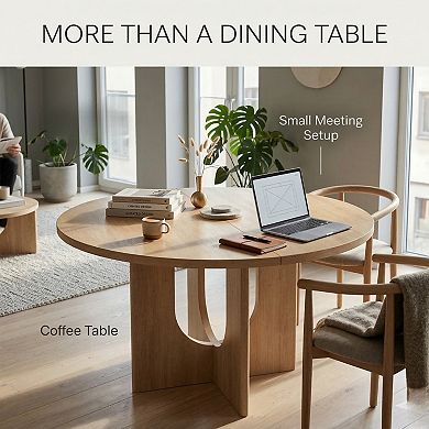 GOMYHOME 47" Round Dining Table for 4, MDF Wood Farmhouse Kitchen Table, Light Oak