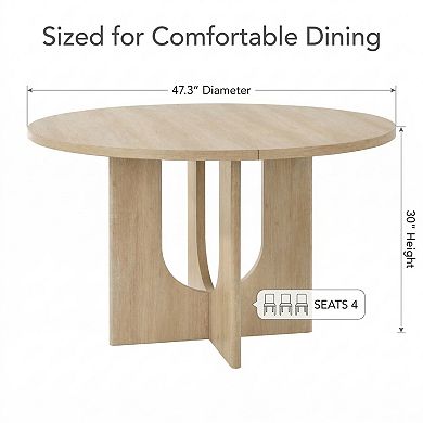 GOMYHOME 47" Round Dining Table for 4, MDF Wood Farmhouse Kitchen Table, Light Oak