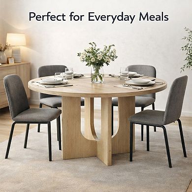 GOMYHOME 47" Round Dining Table for 4, MDF Wood Farmhouse Kitchen Table, Light Oak