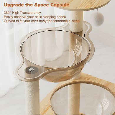 Heybly 59 In Wooden Cat Tree Tower with Sisal Scratching Posts, Top Perch and Acrylic Hammock Cat