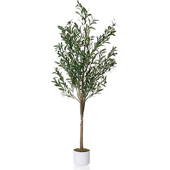 5.3ft Faux Olive Tree with White Planter, Realistic Leaves & Fruits