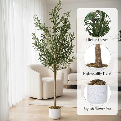 5.3ft Faux Olive Tree with White Planter, Realistic Leaves & Fruits