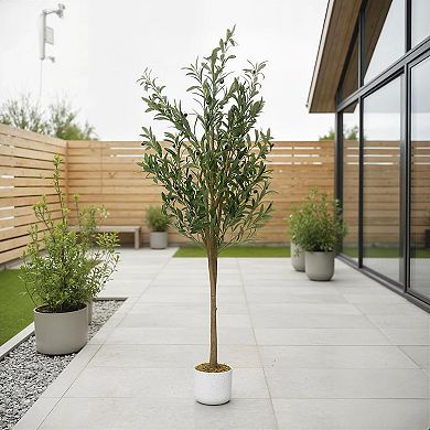 5.3ft Faux Olive Tree with White Planter, Realistic Leaves & Fruits