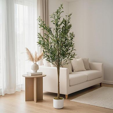 5.3ft Faux Olive Tree with White Planter, Realistic Leaves & Fruits