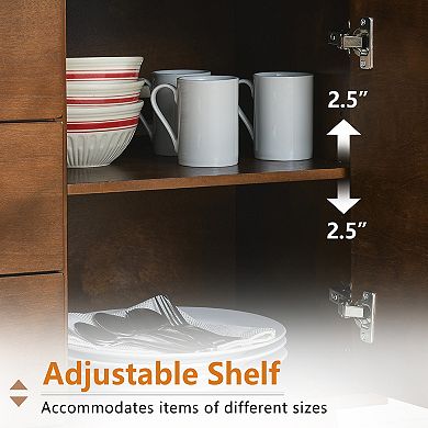 KWPZQEB Mid Century Walnut 2 Doors Kitchen Pantry Storage Cabinet with 3 Drawers