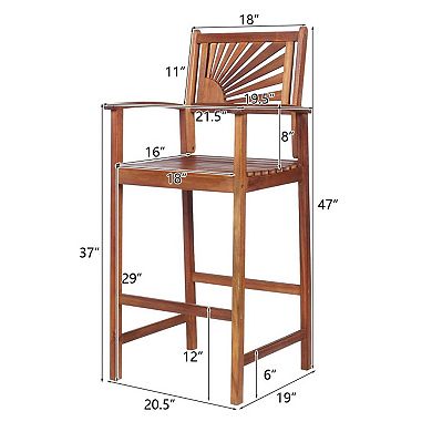 Set of 2 Acacia Wood Bar Stools with Sunflower Backrest