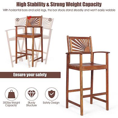 Set of 2 Acacia Wood Bar Stools with Sunflower Backrest