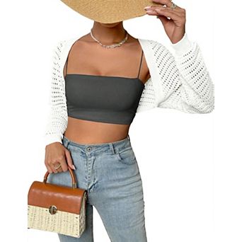 Women's Crop Long Sleeve Cardigan Bolero Lightweight Cardigan Sweater