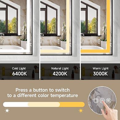 LED Vanity Mirror with Stepless Dimming, Anti-Fog, Dual Front Back Lights