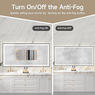 LED Vanity Mirror with Stepless Dimming, Anti-Fog, Dual Front Back Lights