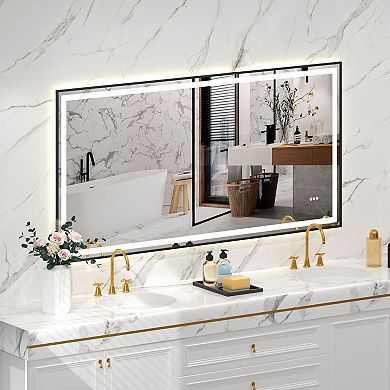 LED Vanity Mirror with Stepless Dimming, Anti-Fog, Dual Front Back Lights