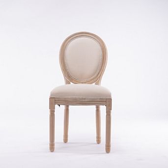 Cream French Style Solid Wood Frame Linen Fabric Oval Back Dining Chair Set of 2