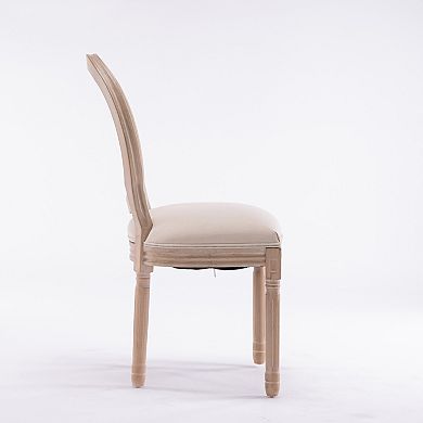 Cream French Style Solid Wood Frame Linen Fabric Oval Back Dining Chair Set of 2