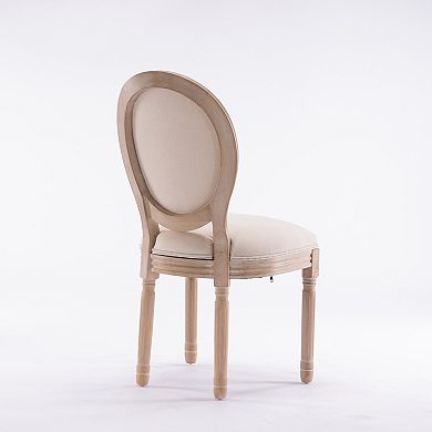 Cream French Style Solid Wood Frame Linen Fabric Oval Back Dining Chair Set of 2