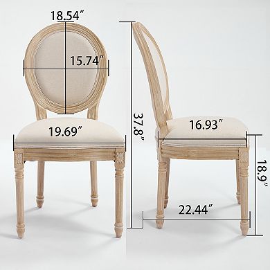 Cream French Style Solid Wood Frame Linen Fabric Oval Back Dining Chair Set of 2